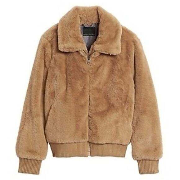 Banana Republic Jackets & Blazers - Banana Republic Women's Faux Fur Jacket - Cozy Tan Zip-Up Coat, Size S